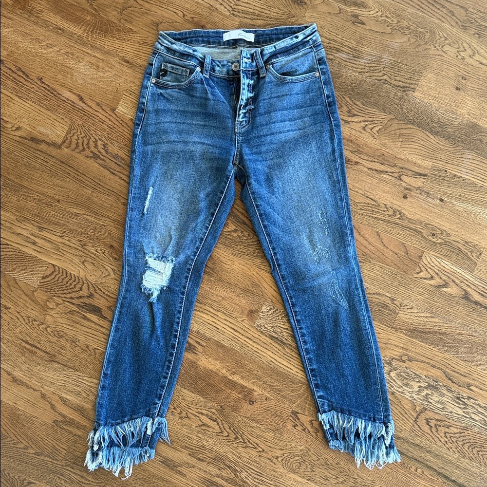 KanCan Frayed Hem Distressed Jeans - Blue